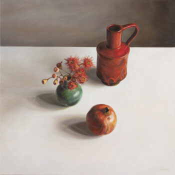 Lava Vase Still Life with Redgum and Pomegranate